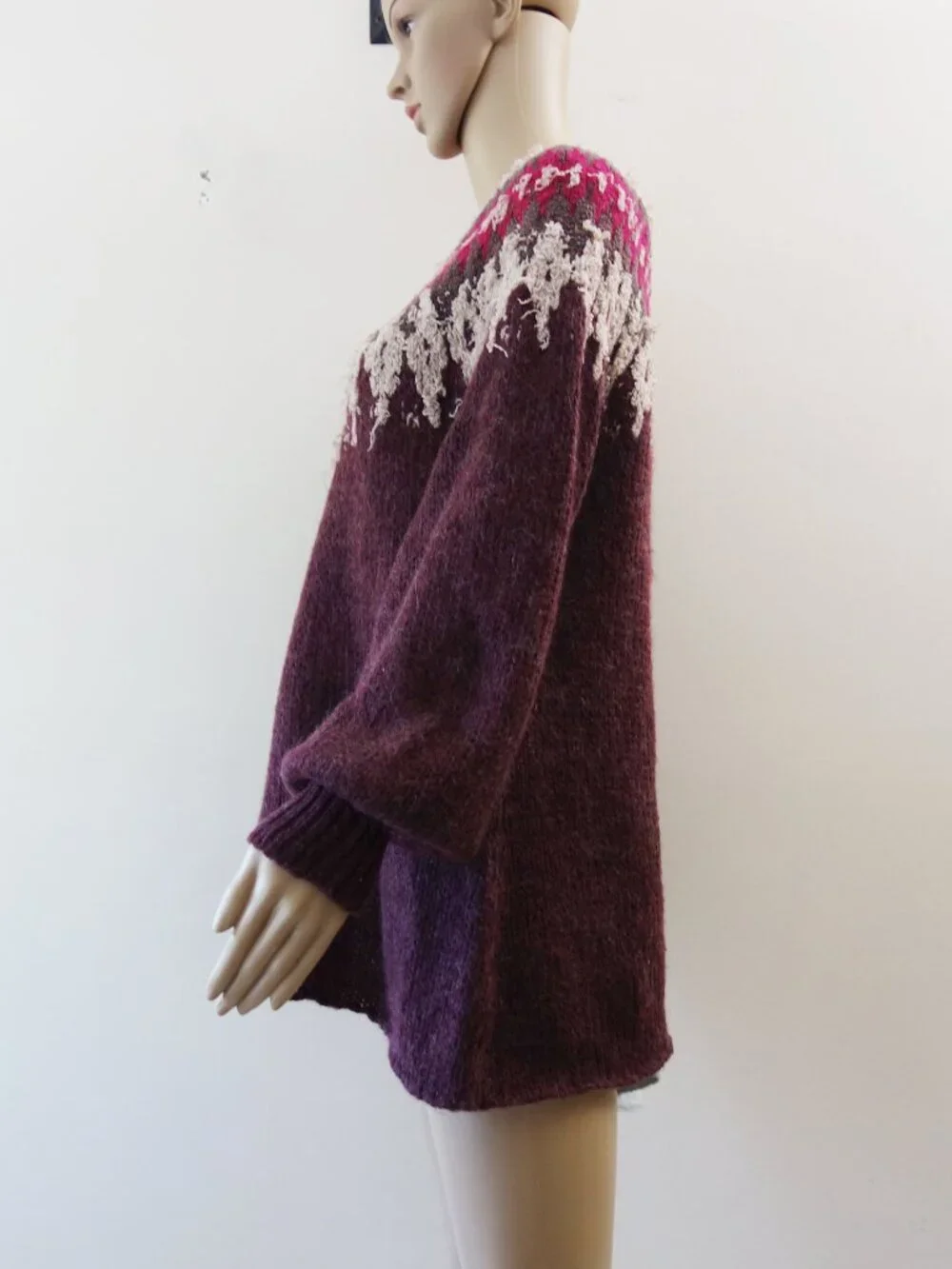 Free People Baltic Fair Isle Maroon Wool Alpaca blend Sweater (M) EUC